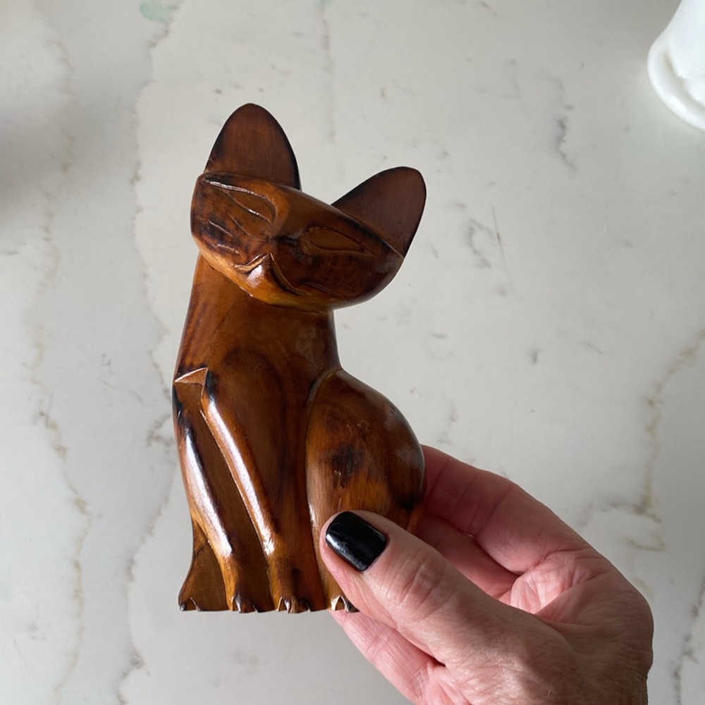 Vintage MCM Wooden Cat Figurine - Picture 8 of 8